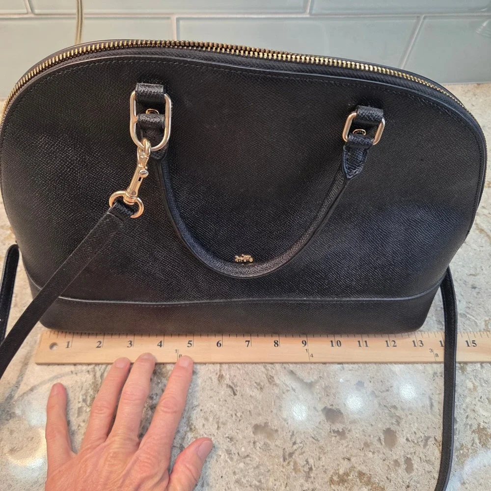 Coach Sierra Satchel Black Crossgrain Leather Dome Bag F27591 Womens